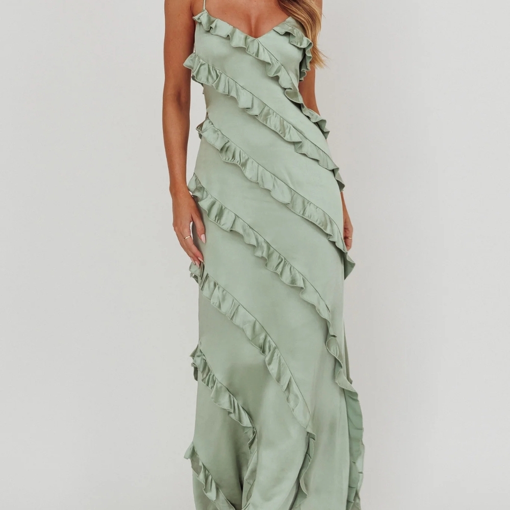 Show Me Your MuMu Green Asymmetrical Ruffled Gown